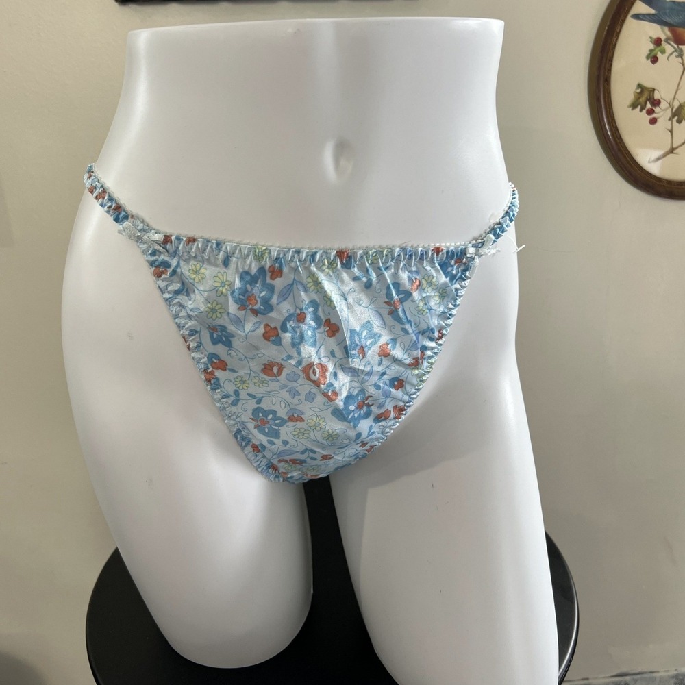 Delicates Vintage Blue Floral Satin Bloomers Size Large